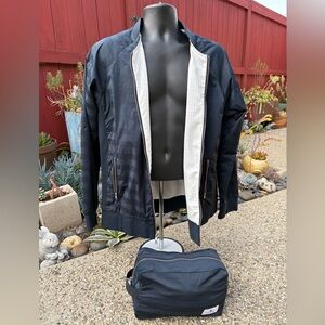 Navy Blue Bomber Jacket with Toiletry Bag